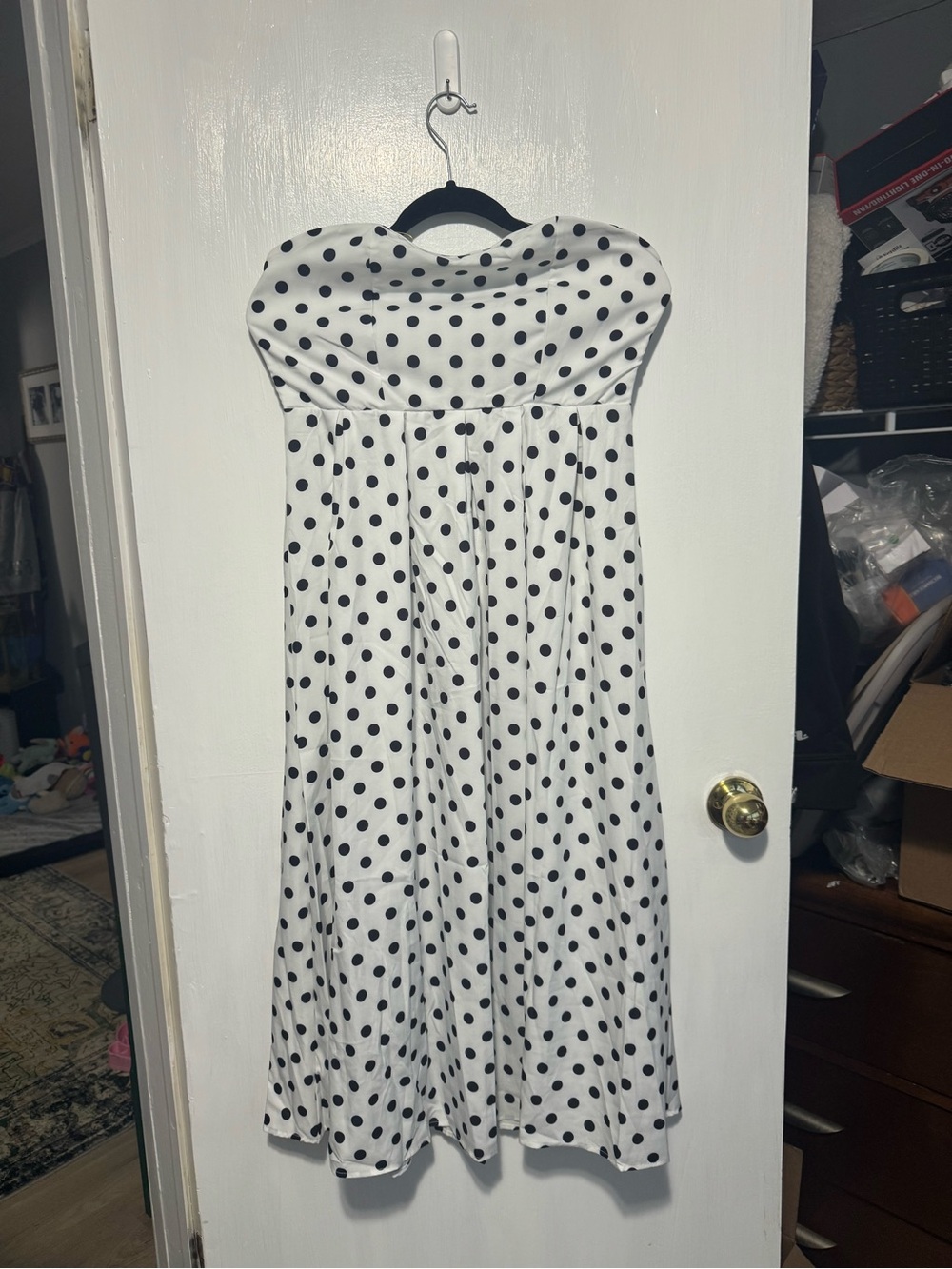 White Polka Dot Strapless Dress